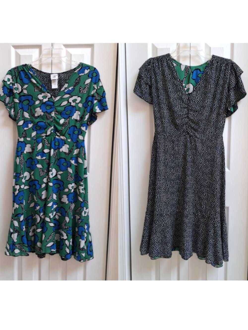 CABI Green/Blue/Black Celebrate Reversible V-Neck Dress sz S